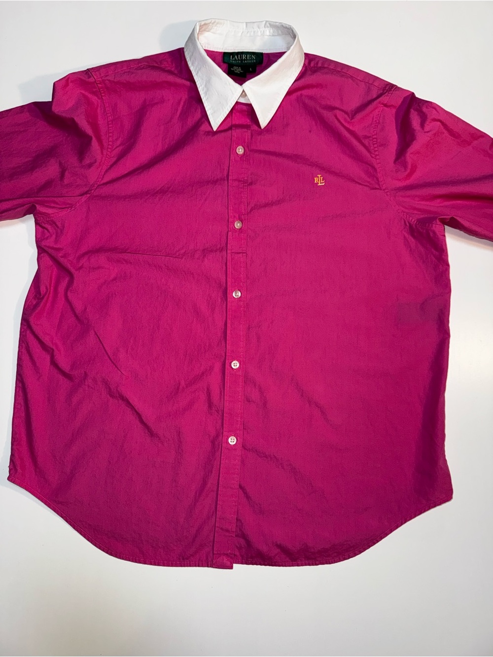 Lauren Ralph Lauren women’s L Pink Solid Cotton Point Collar Logo Dress Shirt - Picture 7 of 16